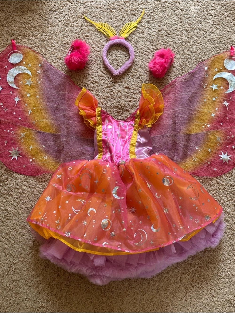 Daydreamer Pink and Orange Fairy Costume with Wings & Headband